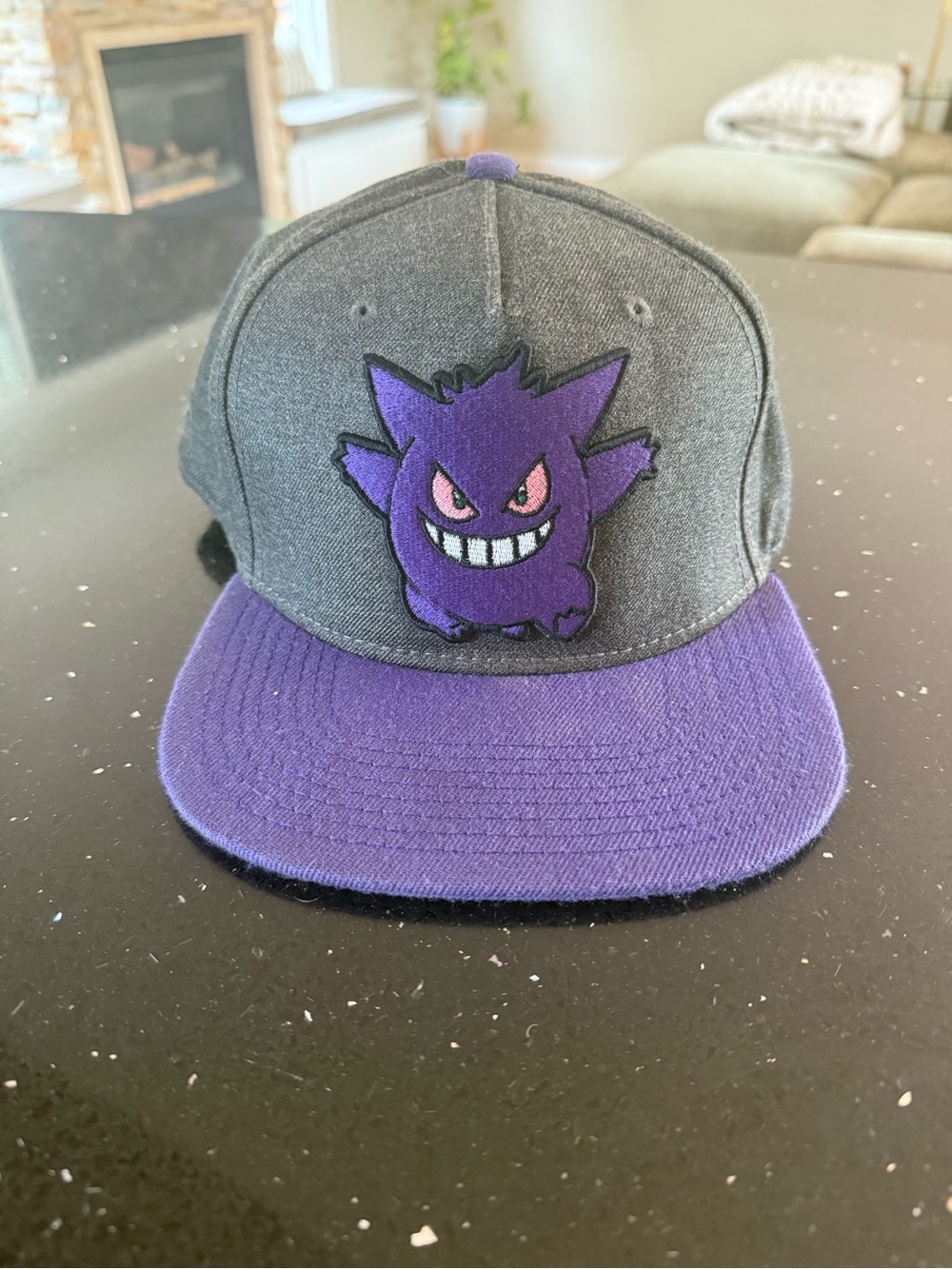Men's Grey and Purple Pokemon Snapback Hat with Purple Character Patch